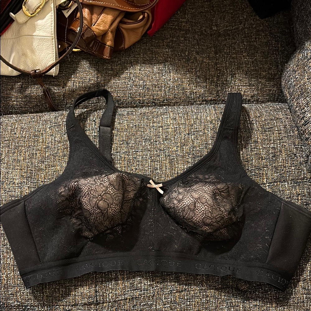 Cacique Black & Pink Lace Bra 44C GUC